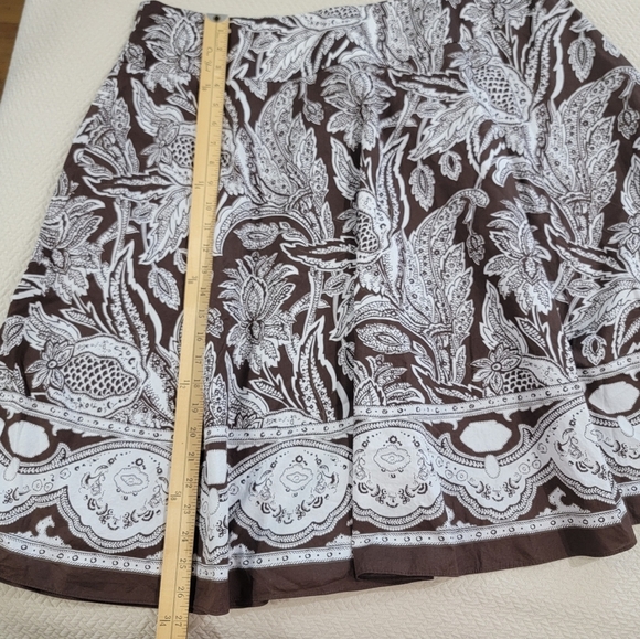 Talbots Brown and White Floral Skirt Size 18 W Cotton Summer - Picture 5 of 13
